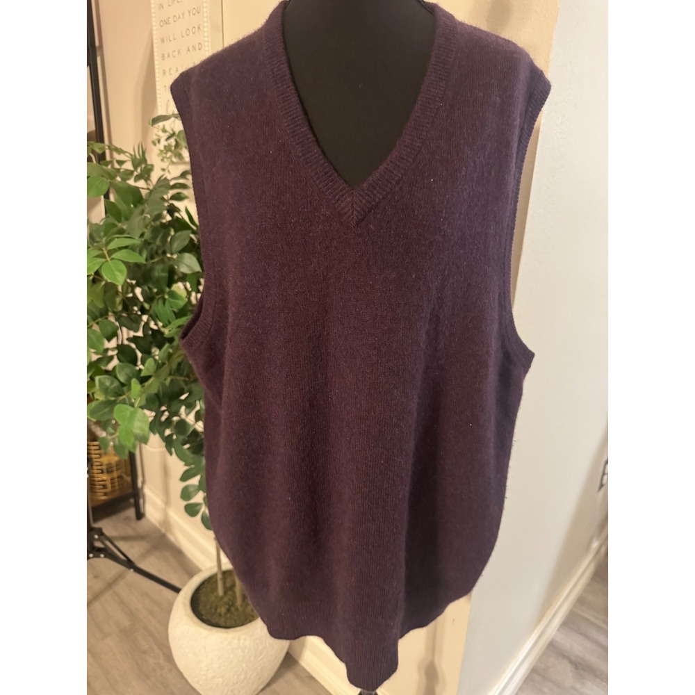 Grant Thomas Mens Purple 100% Cashmere V-Neck Sweater Vest XL Two Ply Knit